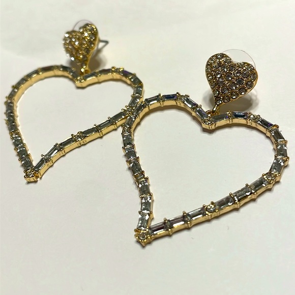 ⚜️Sugarfix By Baublebar Double Heart Gold Hoop Crystal Encrusted Earrings! NWOT! - Picture 1 of 4